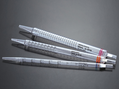 Unique short pipet design, ergonomically designed for use under laminar hoods