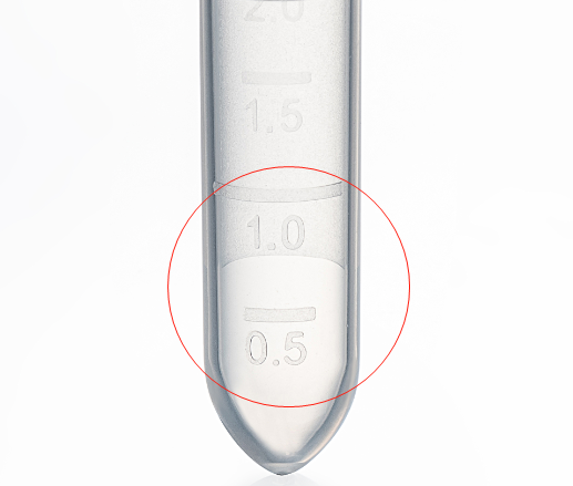 Conical bottom, smooth, transparent tube body, clear graduation