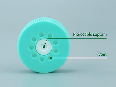 Tube cap with pierceable septum and vent