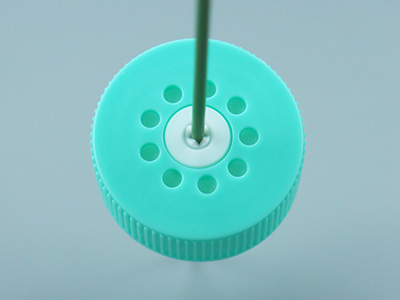 The pierceable septum in the cap features a cross-shaped slit design