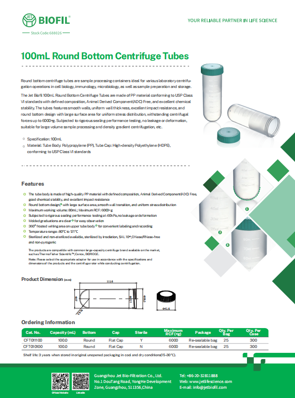 100 mL Round Bottom Centrifuge Tubes