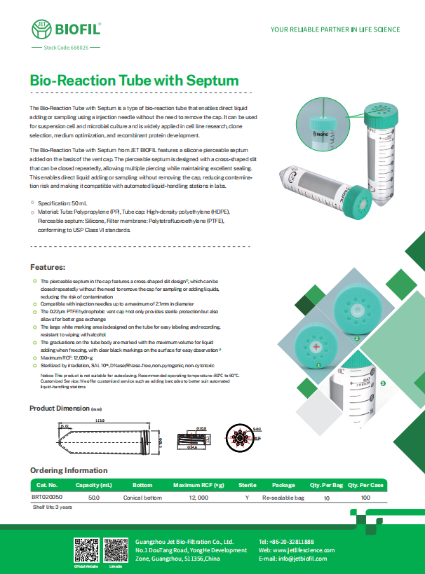 Bio-Reaction Tube with Septum